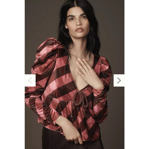 Women's Maeve Plaid Velvet Blouse Top Size L Pink Brown